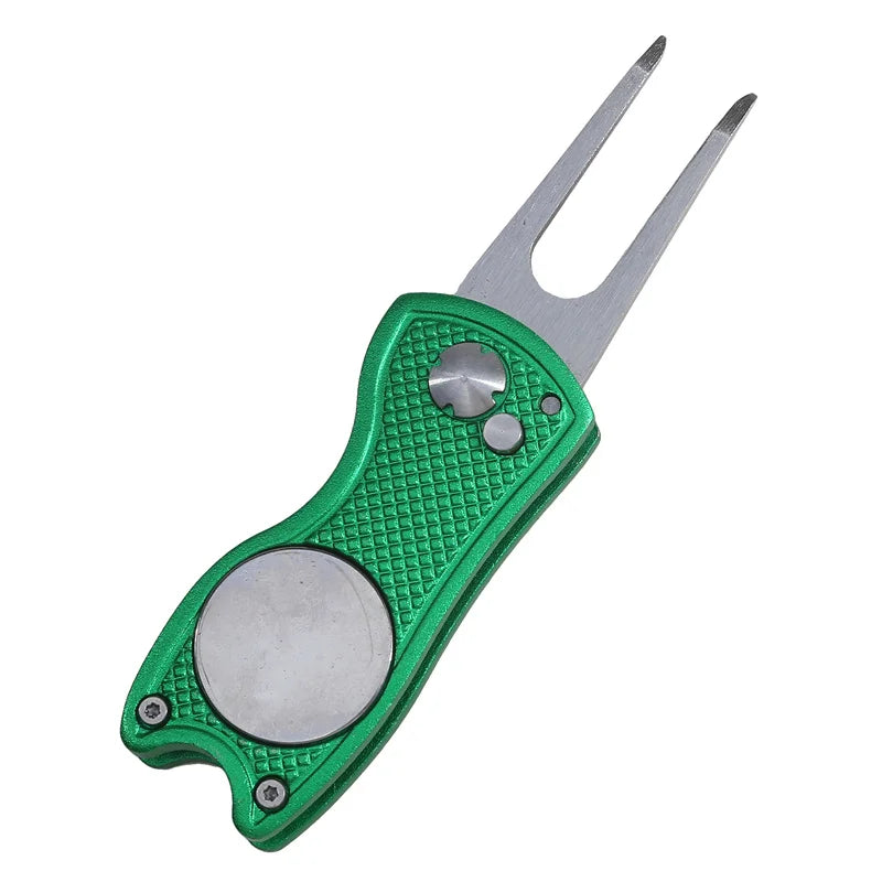 Foldable Golf Divot Repair Tool – Ball Marker & Groove Cleaner Putting Green Fork Accessory