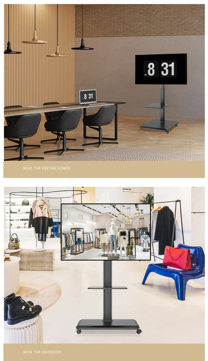Rolling TV Stand on Wheels – Height Adjustable Mobile Cart for 32–65in Flat Screen TVs, VESA 600x400mm