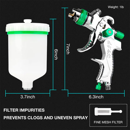 Cordless HVLP Spray Gun 1.4-3.0mm Adjustable High Atomization Gravity Sprayer Pneumatic Tool
