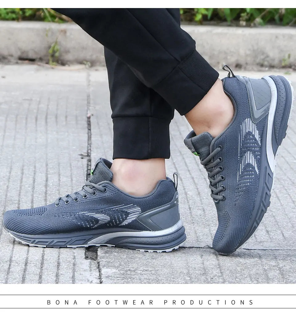BONA Men's Outdoor Walking Sneakers — Lace-Up Athletic & Running Shoes, Comfortable Popular Style