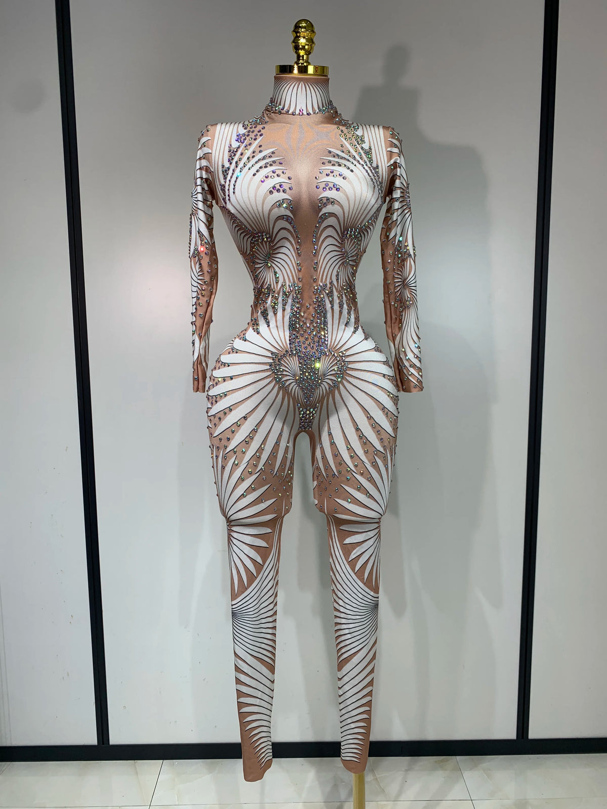 Sparkly Diamond Mesh Jumpsuit for Women - Sexy Rhinestone Nightclub, Stage Performance, Go-Go Dancer, and Drag Queen Costume