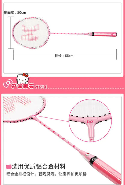 Hello Kitty Kawaii Anime Badminton Racket Set – Ultra-Light Durable Double Rackets, Cute Sports Gift