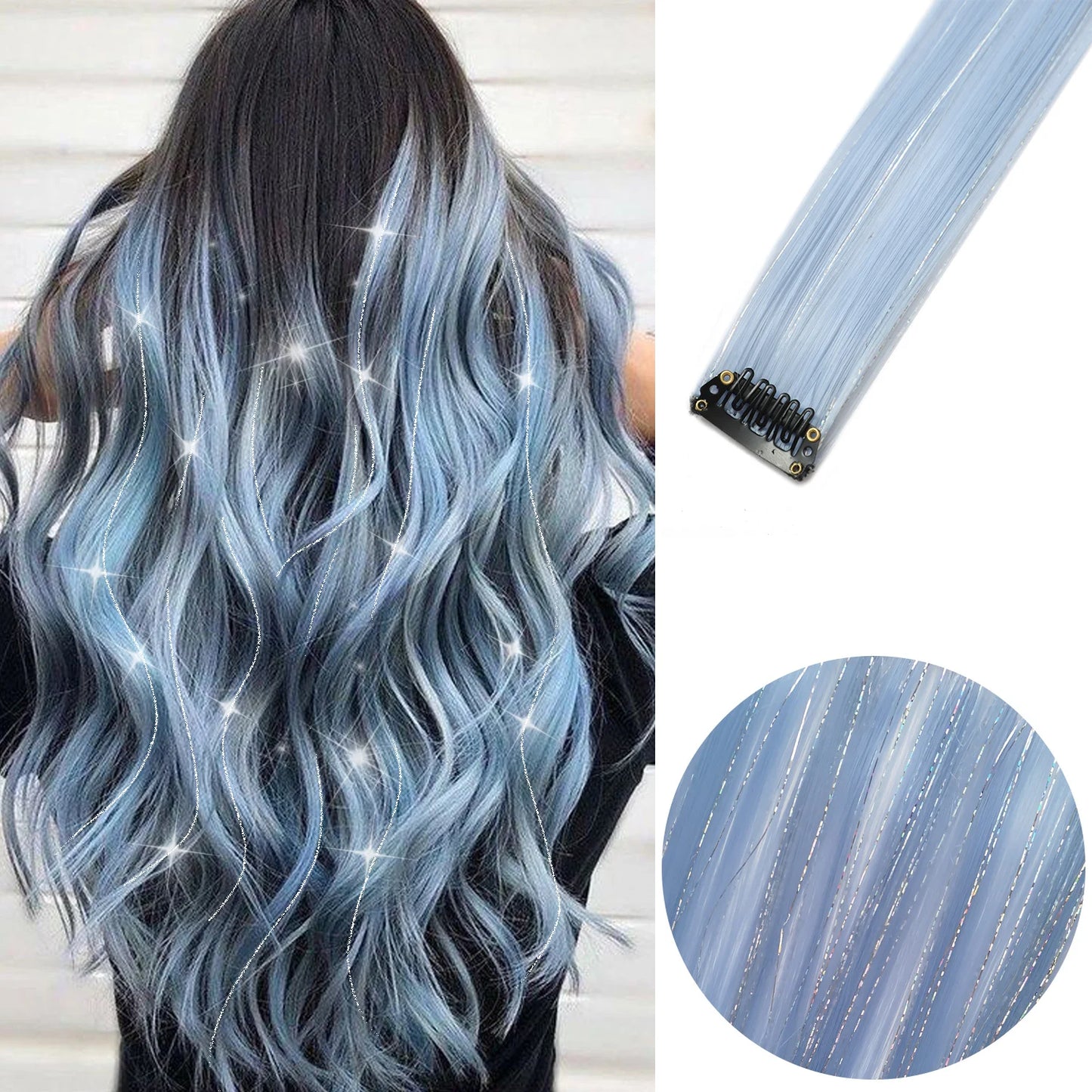 22-Inch Colored Clip-In Hair Extensions – 6pcs Straight Synthetic Party Highlight Hairpieces