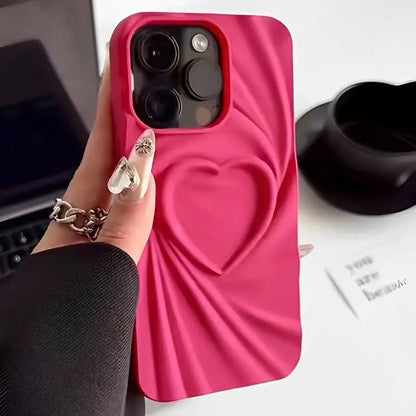 3D Love Heart iPhone Case — Fashion Soft Matte Silicone Full Cover for iPhone 11-17 Pro Max