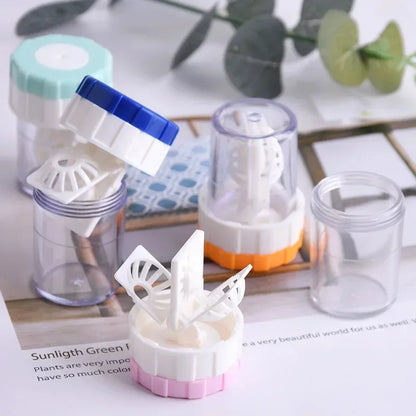 Manual Rotary Contact Lens Cleaner Case – Portable Lens Washing Tool & Storage Container Holder