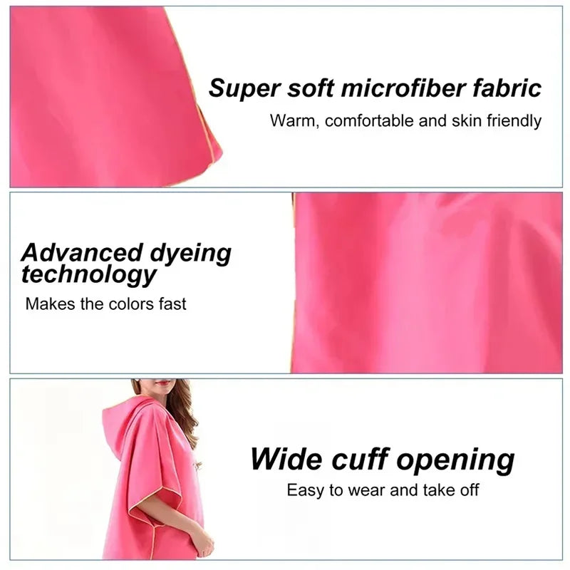 Microfiber Hooded Towel for Men & Women – Quick Dry Changing Robe, Beach, Swim & Travel Poncho Bathrobe
