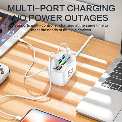 6-in-1 USB Charging Station - Fast Desktop Charger and Power Strip with 1m Cable for iPhone and Home Devices