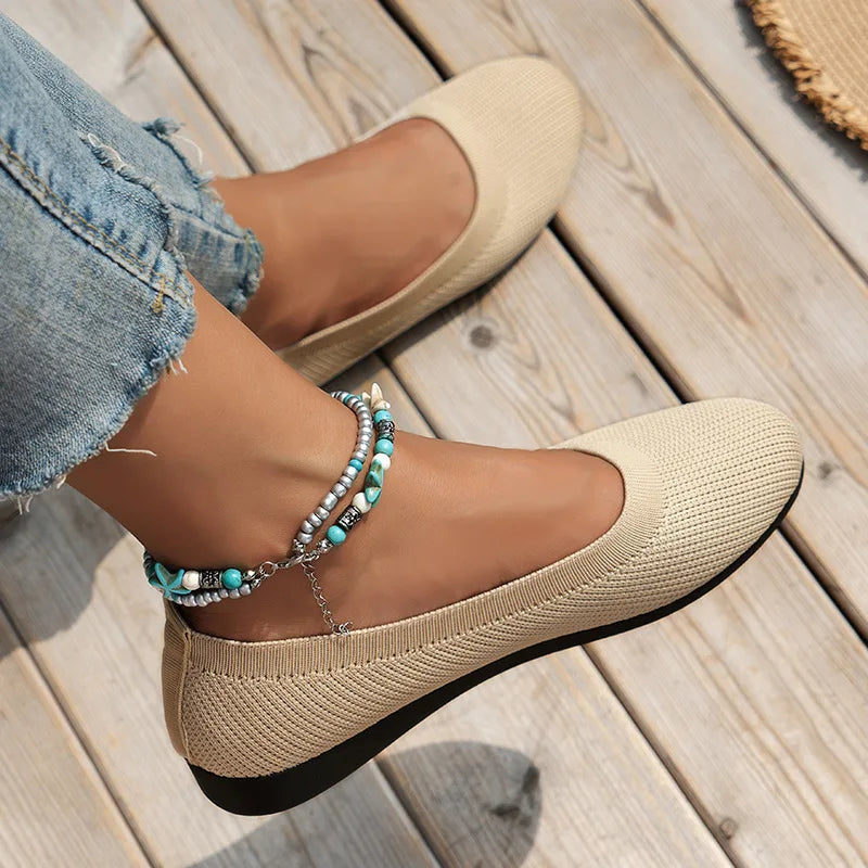 Women’s Round Toe Knit Flats – Comfortable Slip-On Ballet Shoes, Casual Office Moccasins & Plus Size Boat Shoes