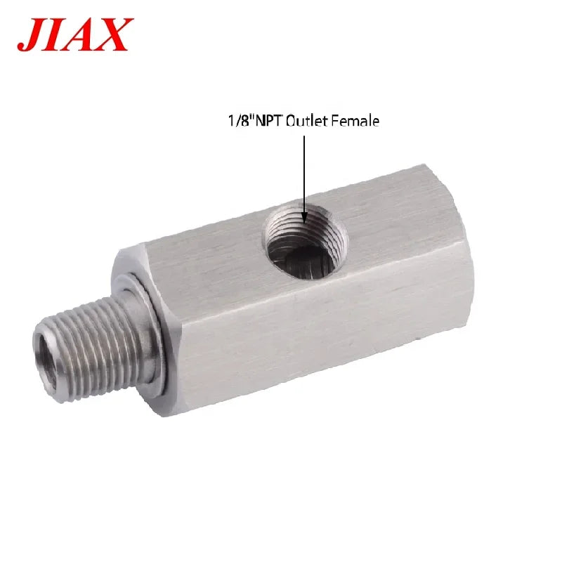 Oil Pressure Sensor Tee Adapter — M10x1.0 to M10x1.0 with 1/8NPT Female Side Holes for Turbo Supply Feed Line Gauge