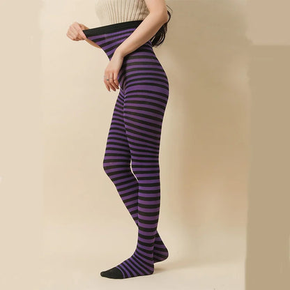 Goth Punk Women’s Rainbow Striped Pantyhose – High Waist Slim Leggings for Halloween Christmas Cosplay
