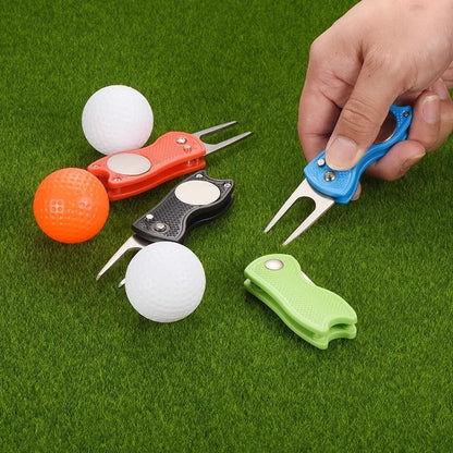 Foldable Metal Golf Divot Repair Tool with Magnetic Ball Marker – Green Course Accessory