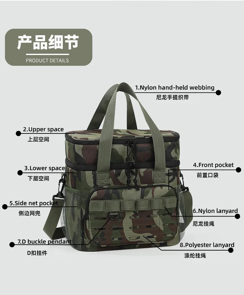 Camouflage Insulated Picnic Lunch Bag – Large Capacity Oxford Cloth Cooler Bag for Outdoor Travel & Food Fresh Keeping