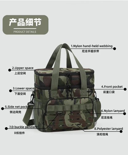 Camouflage Insulated Picnic Lunch Bag – Large Capacity Oxford Cloth Cooler Bag for Outdoor Travel & Food Fresh Keeping