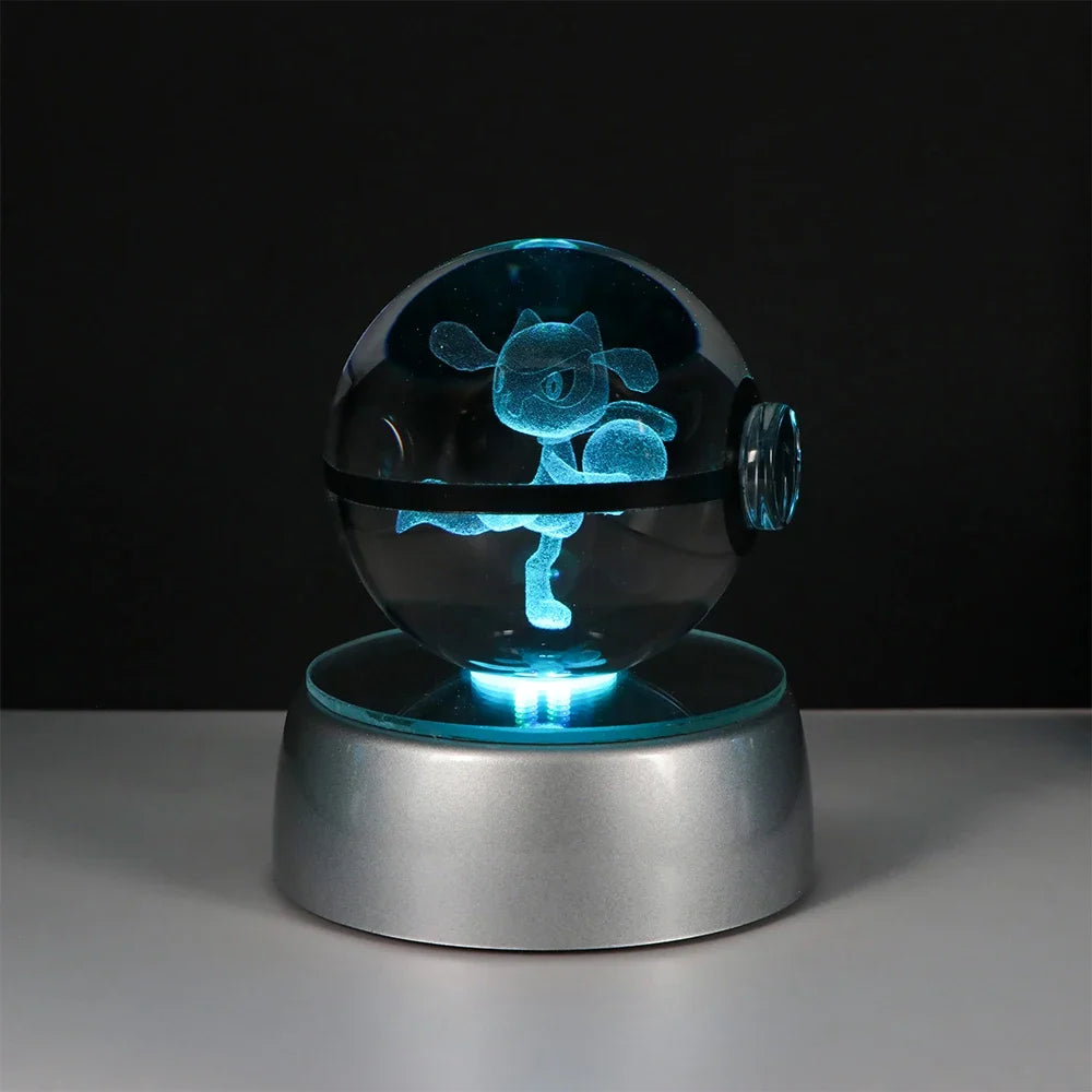Pokemon Crystal Ball Night Light – Pikachu, Gengar, Eevee, Mewtwo & Lucario LED Pokeball, Kids Birthday Gift & Home Decor