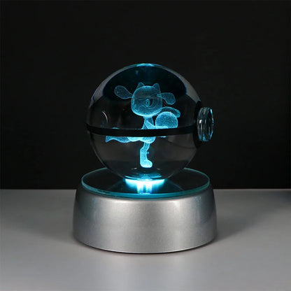 Pokémon 3D Crystal Ball LED Night Light – Pikachu Gengar Eevee Mewtwo Pokéball Base Lamp Kids Birthday & Home Decor Gift