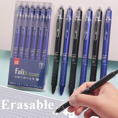 0.5mm Retractable Erasable Gel Pens Set – Black & Blue Ink with Refills, Built-in Eraser, Office & Exam Stationery Kit