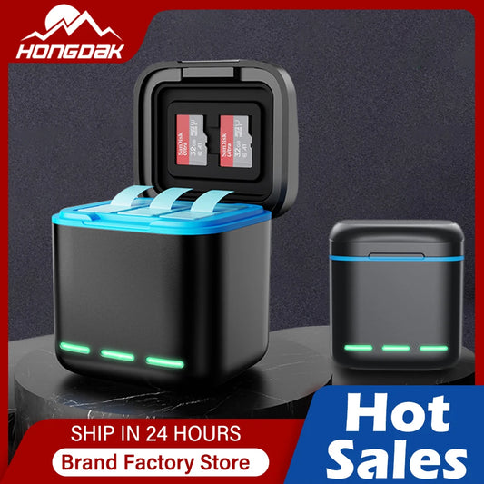 Original Battery Charger for GoPro Hero 8/7/6/5 Black - 3 Way Fast Charger with Type C Cable, Action Camera Accessories