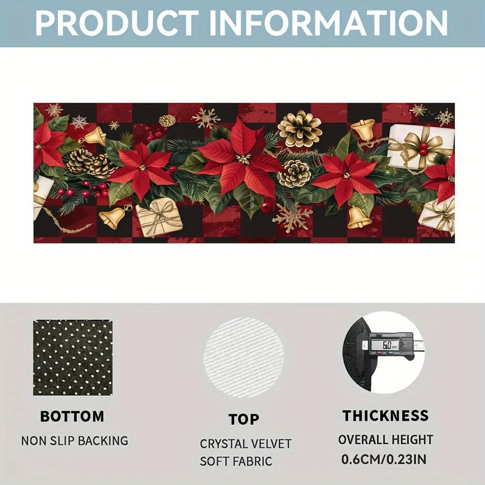 VIKAMA Christmas Crystal Velvet Runner Rug - Red Plaid Holiday Hallway Carpet for Living Room & Home Decor
