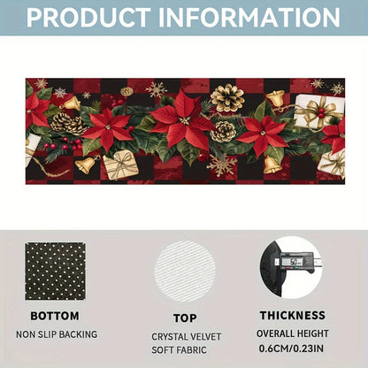 VIKAMA Christmas Crystal Velvet Runner Rug - Red Plaid Holiday Hallway Carpet for Living Room & Home Decor