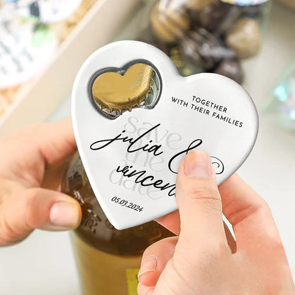 Custom Heart-Shaped Magnet Bottle Opener – 10-30pcs Engraved Bridal Shower & Wedding Party Favors in Bulk