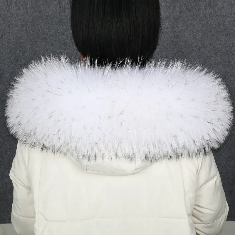 Natural Raccoon & Fox Fur Scarf – Luxury Women’s Winter Fur Collar and Hood Trim for Coats & Jackets