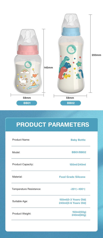 Dr.isla 150/240ML Baby PP Bottle – Wide Mouth Newborn Milk Bottle with Handle & BPA Free, Patterned Baby Cup