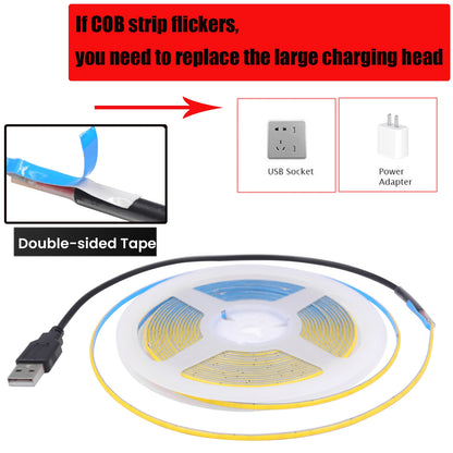 DC 5V USB COB LED Strip Light – Flexible 3mm/5mm/8mm Ribbon Rope in Multiple Colors for TV Backlight & Home Decor