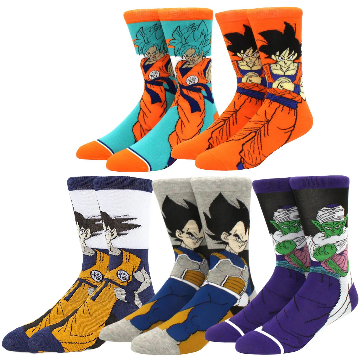 5 Pairs BANDAI Dragon Ball Anime Socks – Unisex Hip Hop Street Style Crew Socks for Men & Women