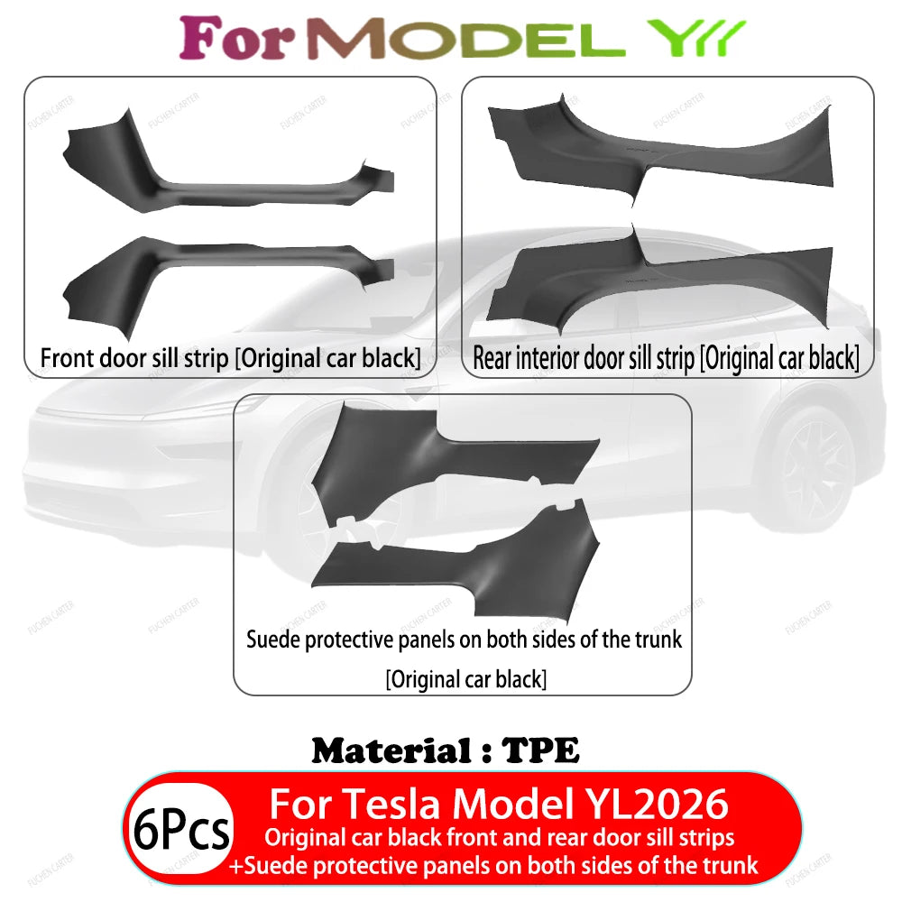 Tesla Model Y and YL Juniper 2025–2026 Door Sill Protectors – ABS Front and Rear Anti-Kick Threshold Guard Strips, Waterproof Pads