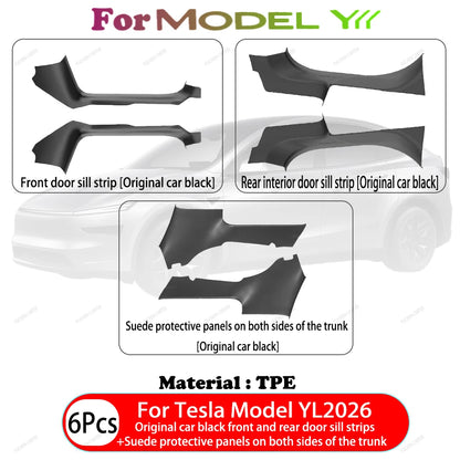 Tesla Model Y and YL Juniper 2025–2026 Door Sill Protectors – ABS Front and Rear Anti-Kick Threshold Guard Strips, Waterproof Pads