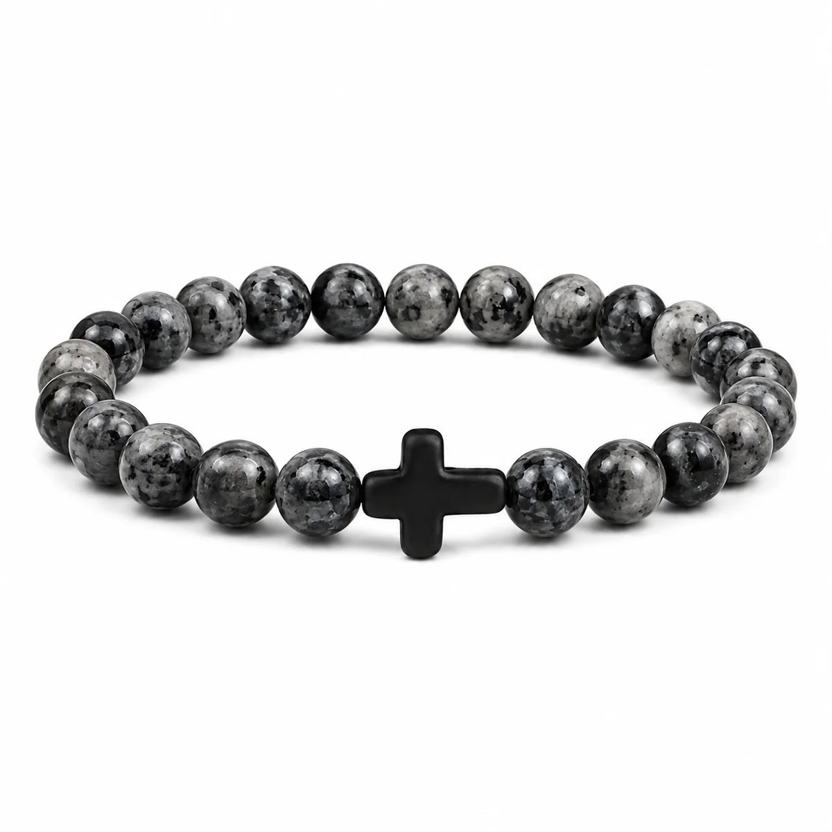 Natural Stone & Wood Bead Rosary Bracelet - Hematite Cross Meditation & Yoga Jewelry for Men & Women