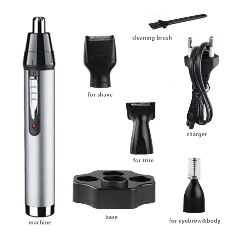 Original All-in-1 Rechargeable Nose Ear Hair Trimmer: Men's Grooming Kit - Electric Eyebrow and Beard Trimmer, Nose and Ears Trimmer