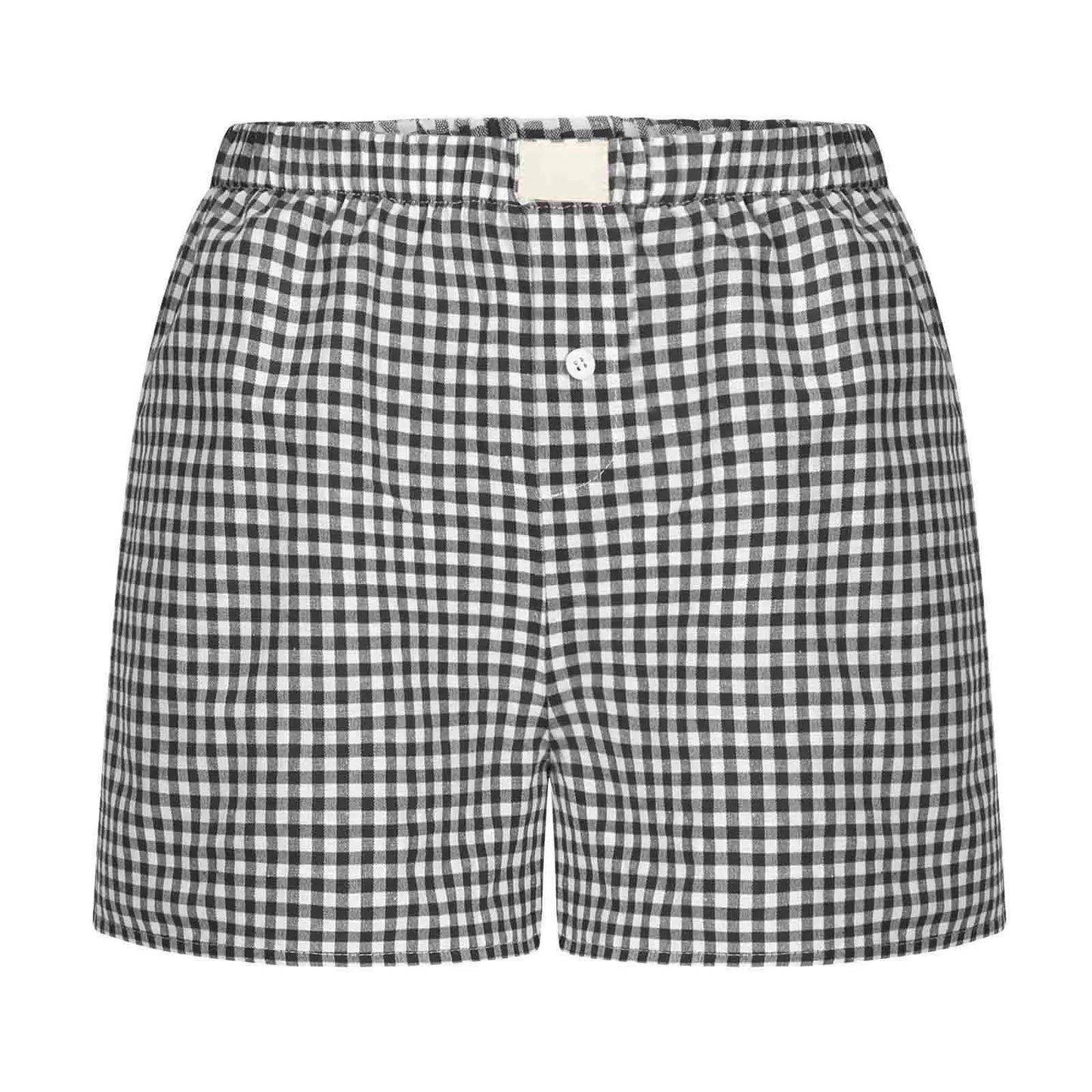 Women’s Teen Girls Elastic Waist Pull-On Red & Blue Plaid Casual Lounge Summer Shorts