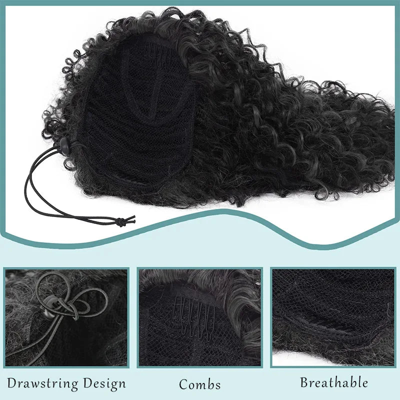 Afro Kinky Curly Drawstring Ponytail Extension - Synthetic Heat Resistant Hair Piece for African Women