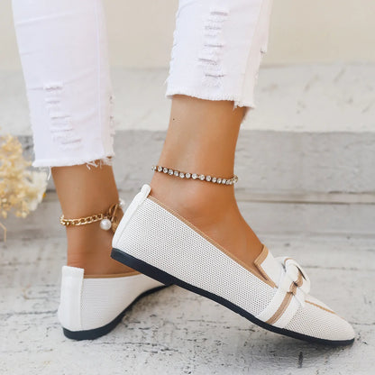 2024 Women’s Knitted Flats – Breathable Slip-On Pointed Toe Loafers, Comfortable Casual Walking Shoes in Solid Colors