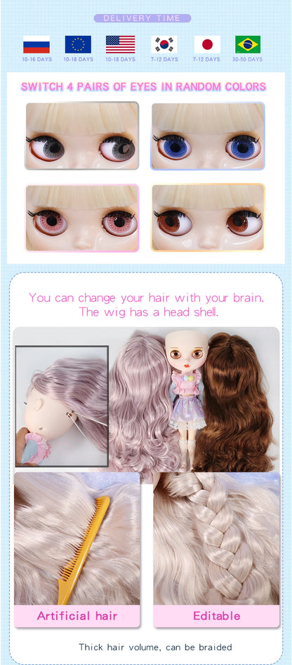 ICY DBS Blythe Doll 1/6 Joint Body 30cm BJD – Shiny Face with Extra Hands, DIY Fashion Doll Gift