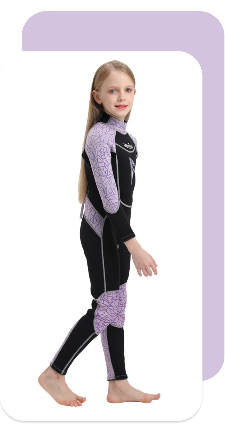 Children's 2mm/3mm Neoprene Wetsuit – One-Piece Long Sleeve Diving Suit for Cold Protection, Sunscreen, Surfing, Swimming & Snorkeling