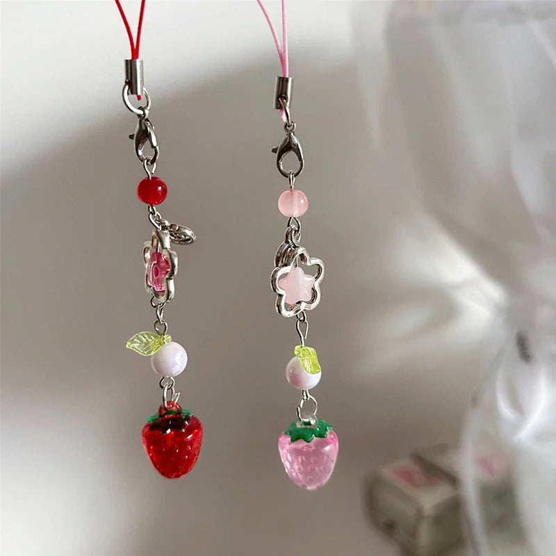 Cute Strawberry Keychain Charm - Lightweight Fruit Phone Lanyard & Aesthetic Bag Chain Accessory for Girls