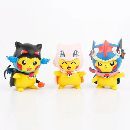 6PCS Pokemon Pikachu as Charizard & Mew Figures – 7cm Anime Toy Set Collectibles