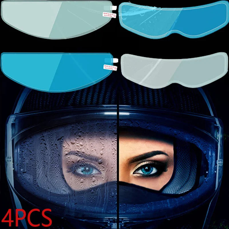 4PCS Universal Motorcycle Helmet Anti-Fog & Rainproof Film - Clear Coating Sticker for Helmet Accessories