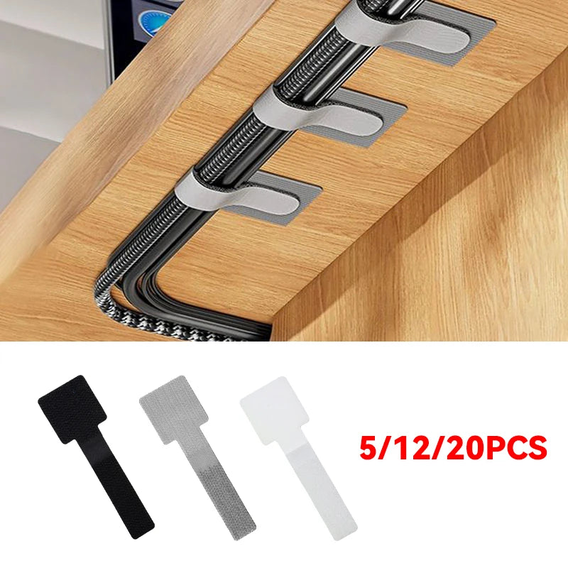 Reusable Cable Ties Fastening Wire Organizer - Self-Adhesive Adjustable Cord Holder Straps for Desk Management