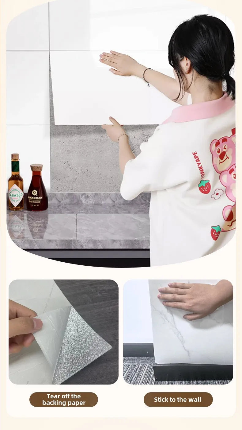 10-50Pcs PVC Marble Wall Stickers — Self-Adhesive Thickened Waterproof Tile Stickers for Bathroom Kitchen Floor Home Decor