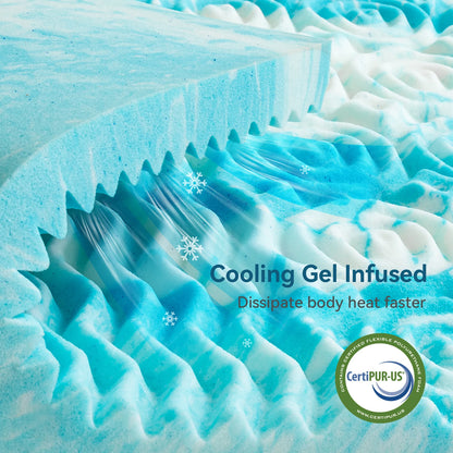 Hcore 5-Zone Cooling Gel Memory Foam Mattress Topper – Pressure Relief Bed Topper for Comfort & Support (Blue)