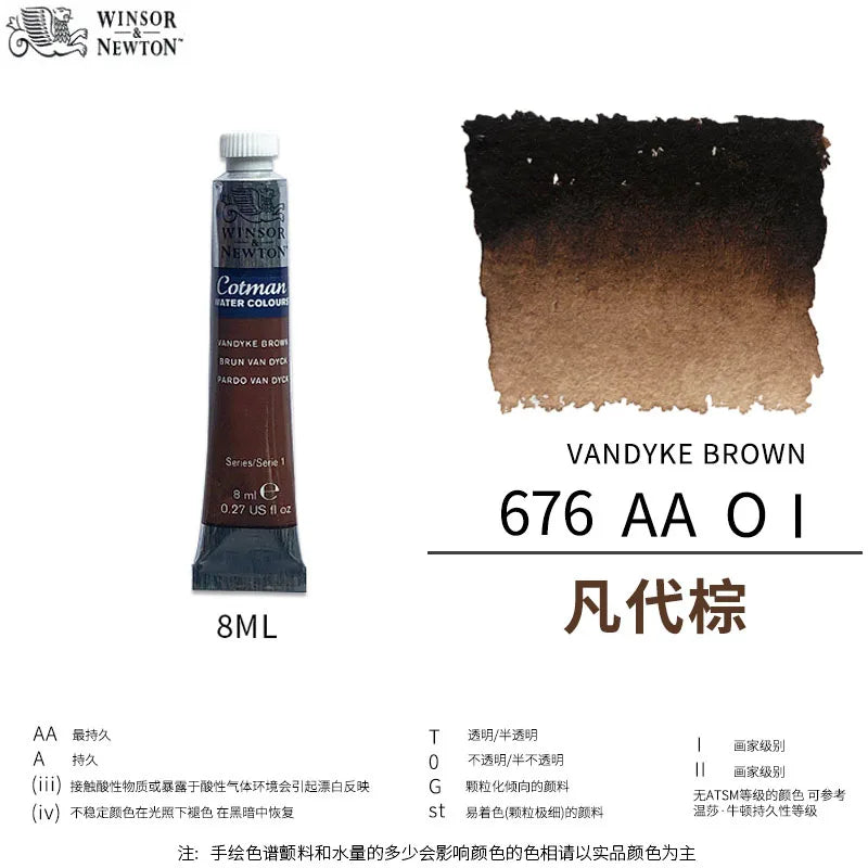Winsor & Newton Cotman Watercolor Paint Tube 8ml – High Transparency Aquarelle with Excellent Tinting Strength