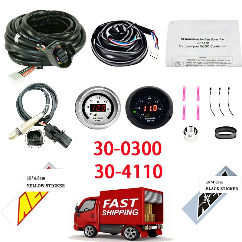 AEM X-Series Wideband O2 Air Fuel Ratio Gauge Kit – LSU 4.9 Oxygen Sensor + 15*4.3cm Decal, Model 30-0300 30-4110