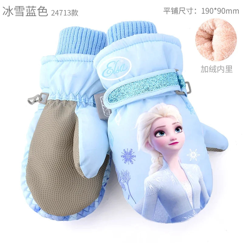 Hasbro Princess Elsa Kids Ski Gloves – Cute Waterproof & Warm Velvet Winter Gloves for Girls