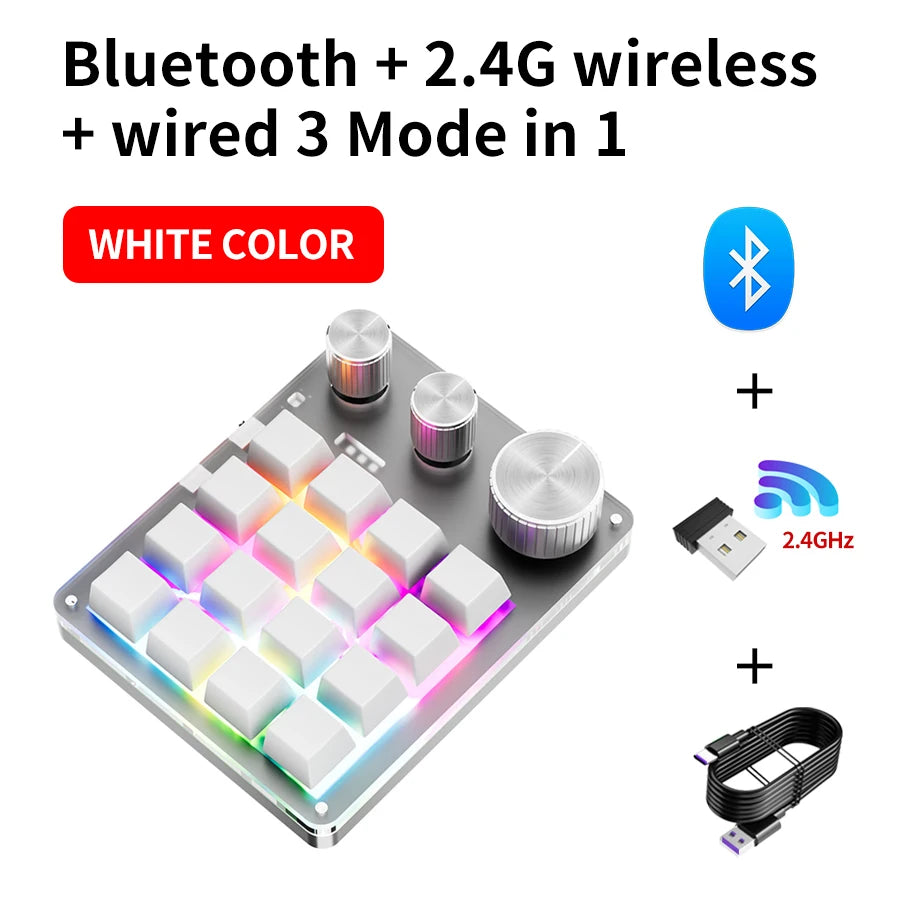 2.4G Bluetooth Mechanical Keyboard – 16-Key Custom USB with Knob, Volume Control, Macro & Gaming Modes