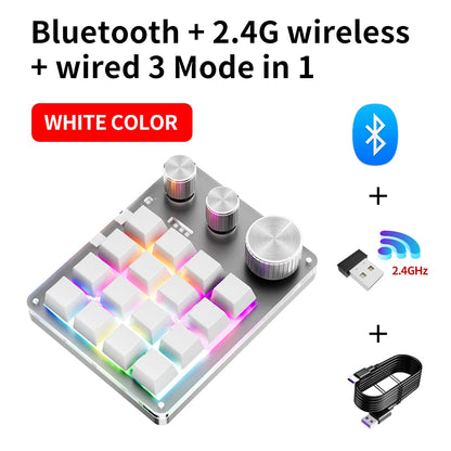 Custom Mechanical Gaming Keyboard - 2.4G Bluetooth USB Macro Keypad with Volume Knob & Programmable Keys
