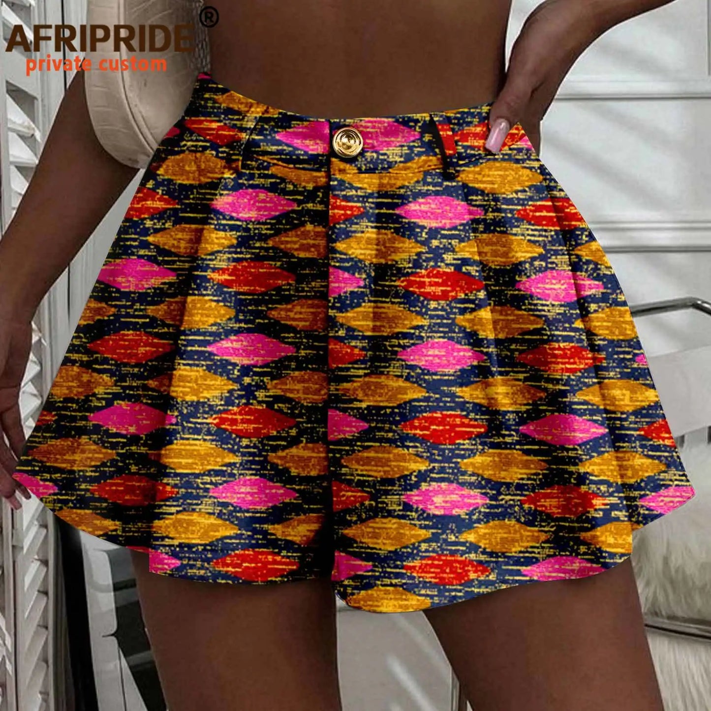 Women's Running Shorts - High Waist Elastic Athletic Shorts with Pockets Ankara Print