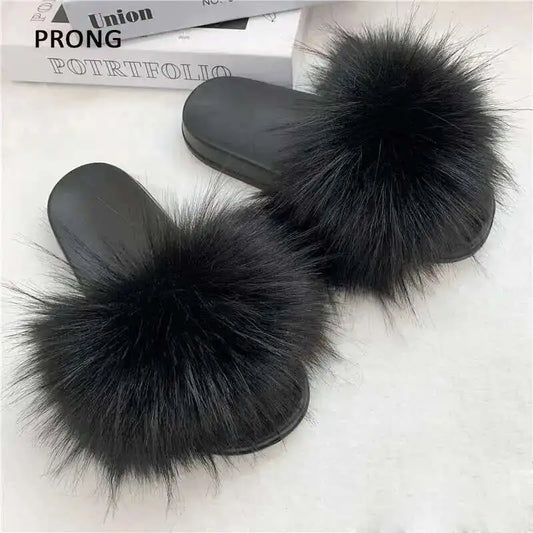 Summer Faux Fur Slippers for Women – Indoor Plush Furry Slides, Fluffy Flip Flops & Casual House Shoes